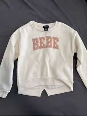 Bebe Cream Crewneck Sweatshirt with Blush Embroidered Logo